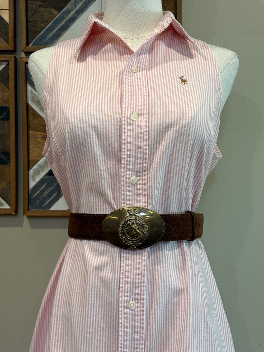 Vintage Ralph Lauren Blue Label 90s Pink / White Striped Cotton Polo Dress 10 - Picture 2 of 13